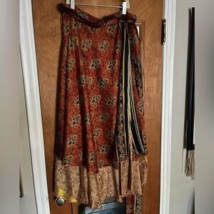 Indian sari fabric wrap skirt